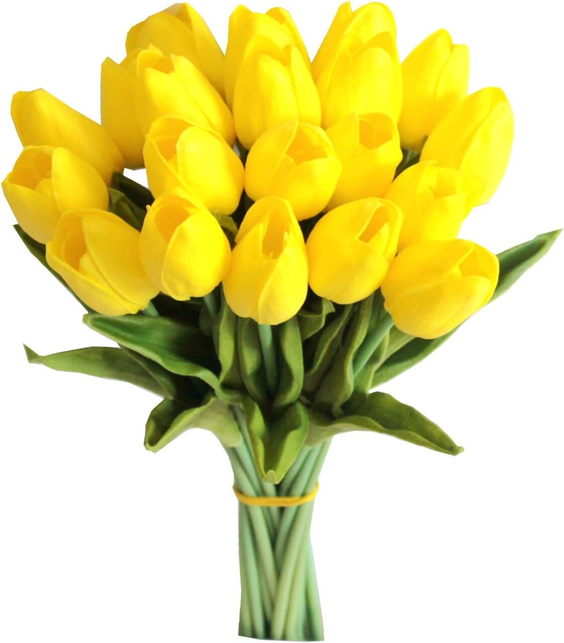Artificial Tulips 20 Stems Yellow PU Faux Flowers for Thanksgiving and Christmas (Yellow) 8"D x 14"W x 6"H